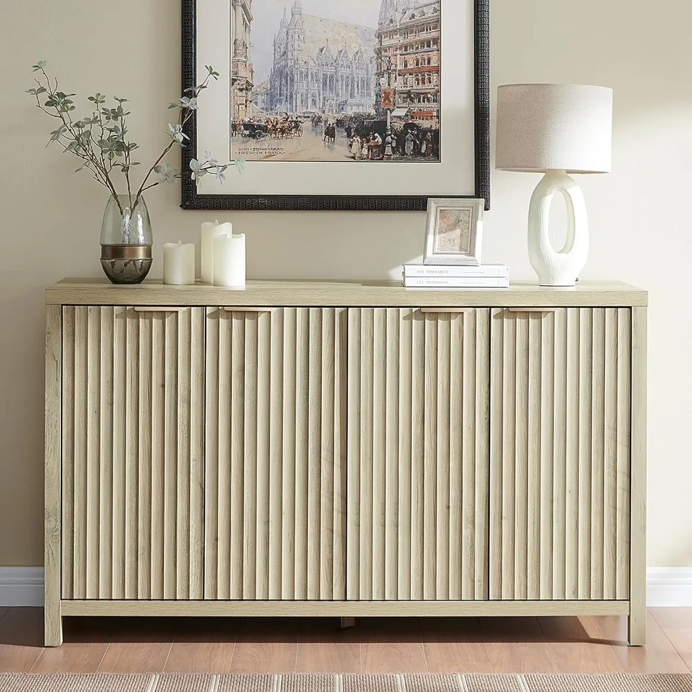 Oxford Fluted Storage Cabinet Sideboard Large Buffet with Adjustable Shelves, Multifunctional Accent Cabinet Console Cabinet