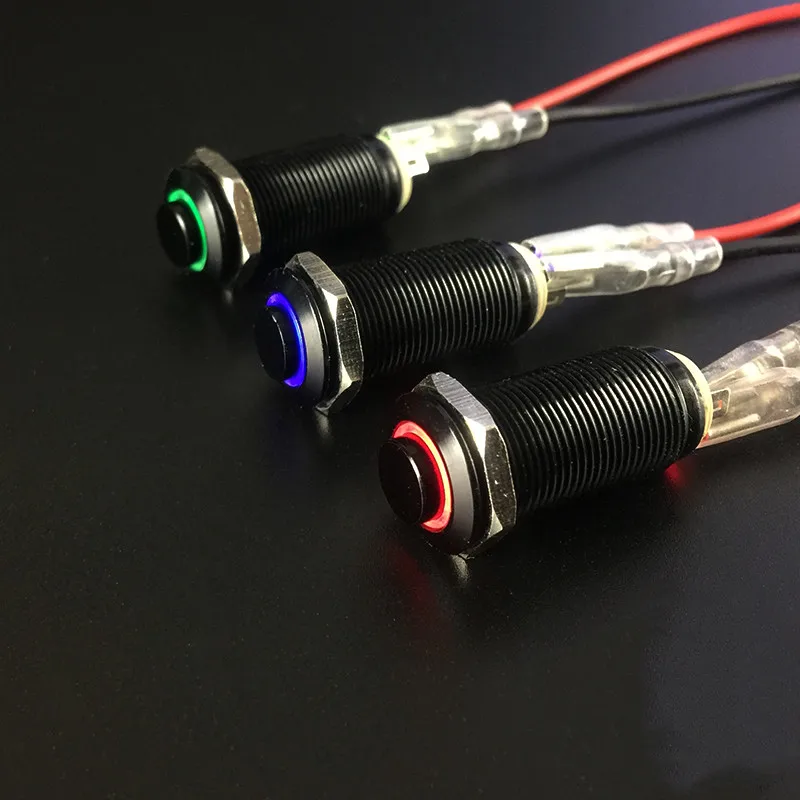 12/16/19/22mm Waterproof Metal Push Button Switch LED Light Momentary Latching Car Engine Power Switch 5V 12V 24V 220V Red Blue