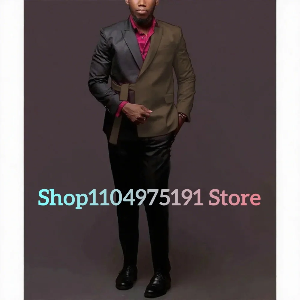 Graceful Men ชุด Double Breasted Blazer งานแต่งงานเจ้าบ่าว Tuxedo ชุดสูท 2 ชิ้น SLIM FIT เสื้อกางเกงเครื่องแต่งกาย Homme