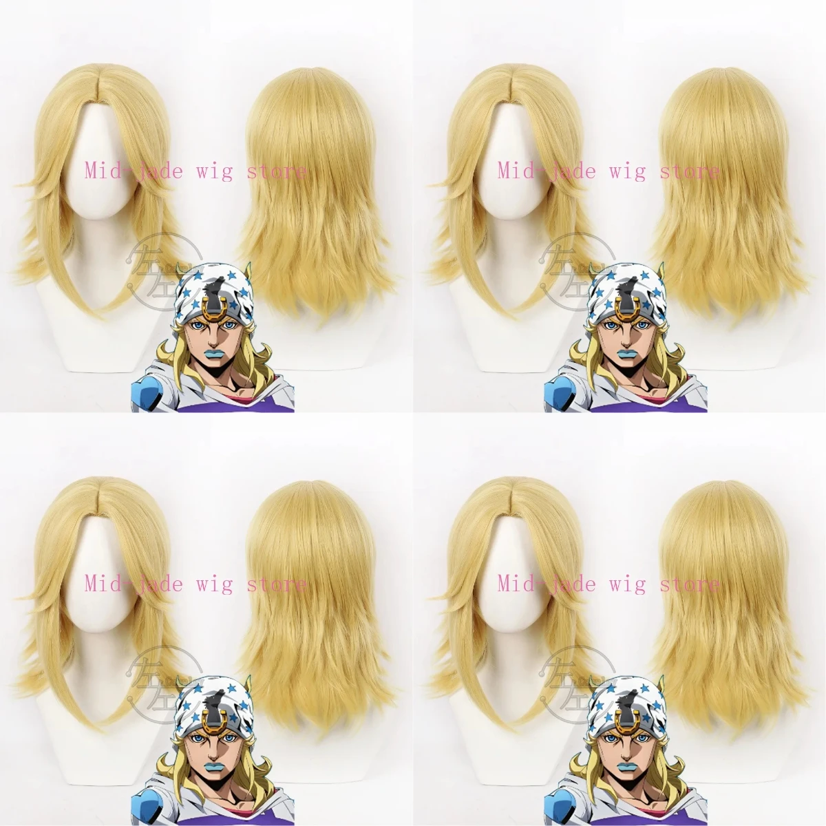 Anime Character Johnny Joestar Cosplay Wig Blonde Styled Synthetic Hair Realistic Scalp Convention Performance Costume