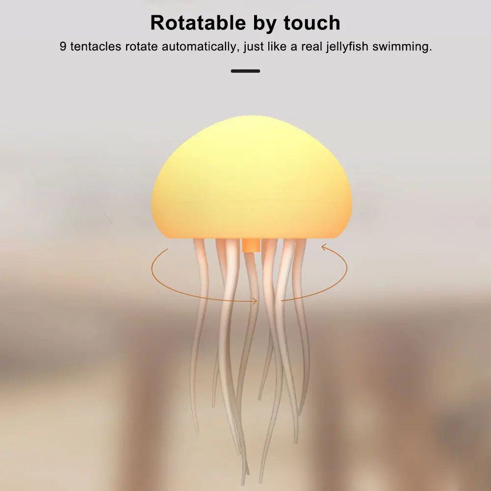 Atmosphere Jellyfish Night Light RGB Gradient Cute Jellyfish Bedside Lamp Voice Control Type-C Charging LED Bedroom Night Lamp