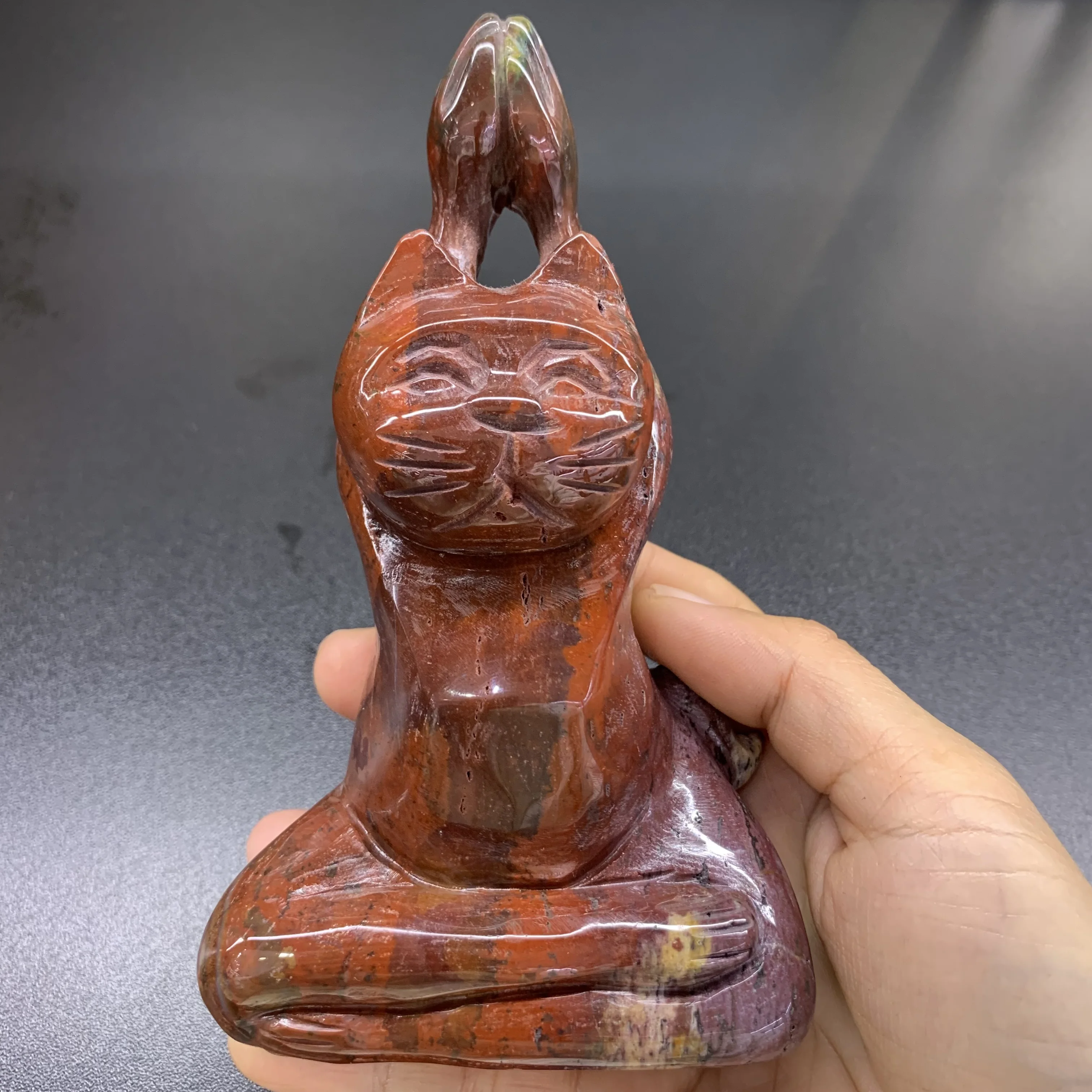 

Natural Ocean Jasper Yoga cat Figurine Crystal Gemstone Collectible Decor