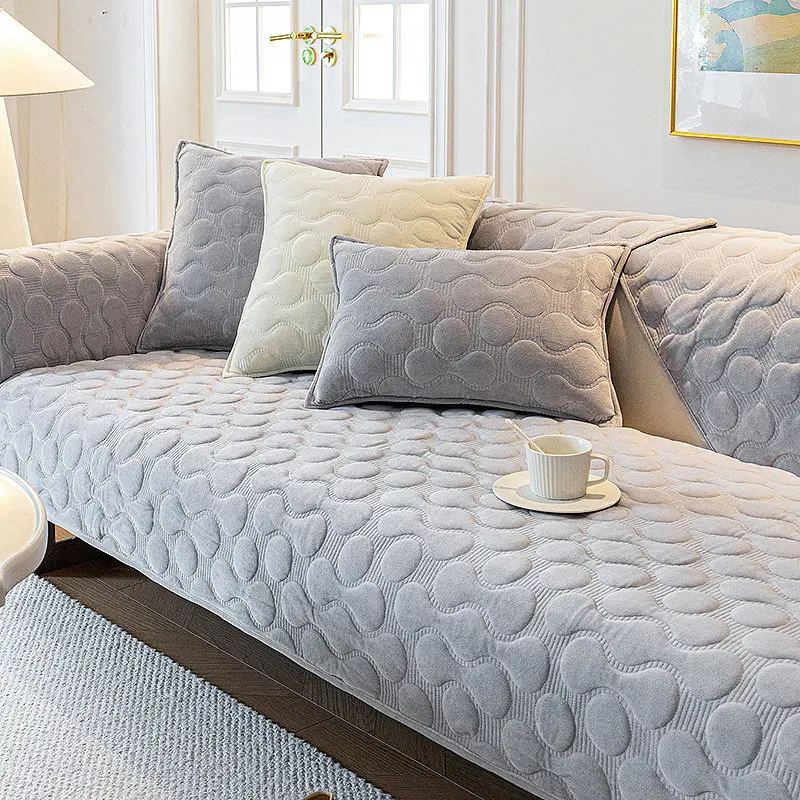Flannel Sofa Cushion Winter Thick Plush Sofa Cover Beige Anti Slip Mat Formaldehyde-free Shed-resistant Living Room Decoration