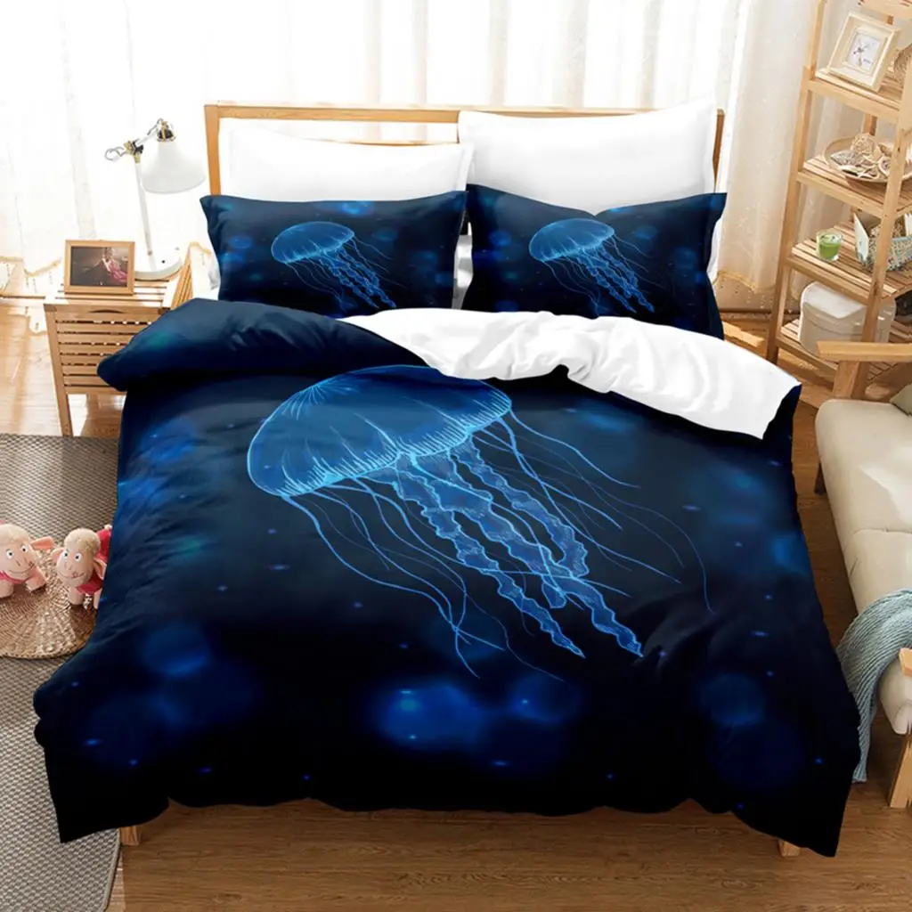 Ocean World Bedding Set Single Twin Full Queen King Size Jellyfish Bed Set Aldult Kid Bedroom Duvetcover Sets 3D Print 030