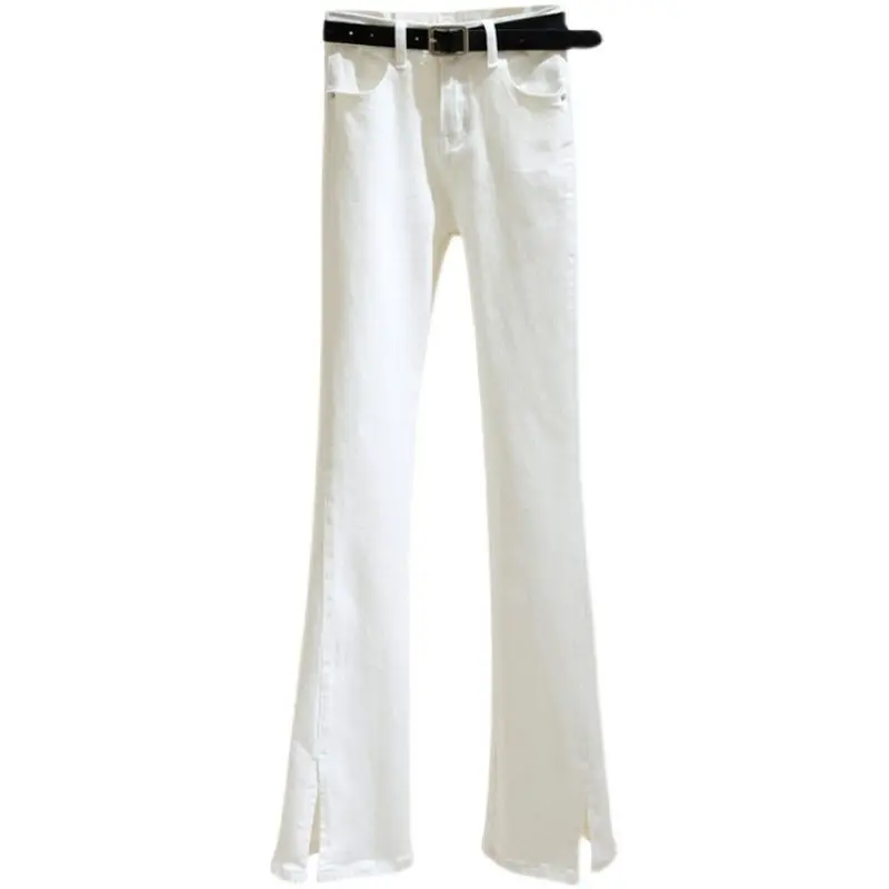 White micro flared jeans women's high waist autumn new Korean version slim fit versatile and elastic split flared pants