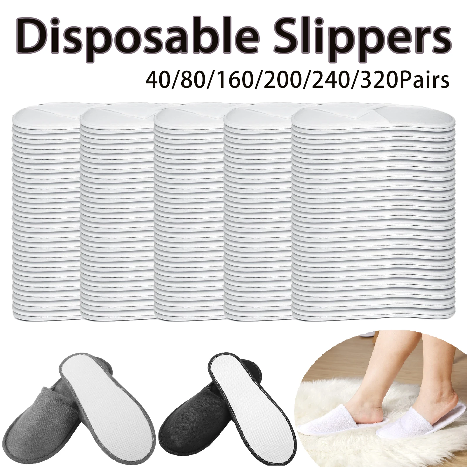 40-320Pairs Non Slip Disposable Slippers for Guests Spa Unisex Wholesale Bulk Slippers Home Slippers Hotel/Homestay/Guild Hall