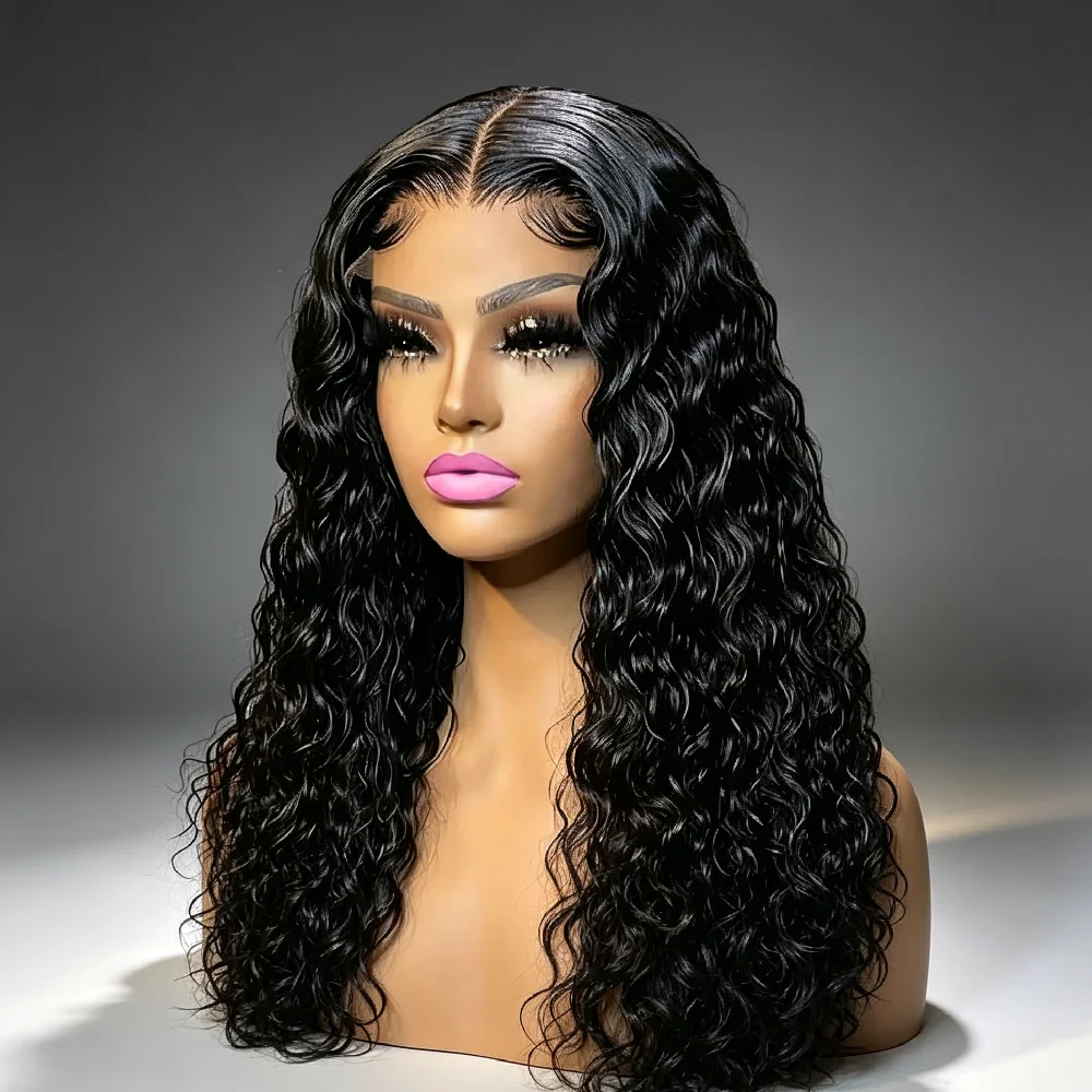 32 Inch Jerry Curly Human Hair Wig with 250% Density Transparent Lace Frontal 4x4 5x5 6x6 2x4 Pre-Plucked Natural Color