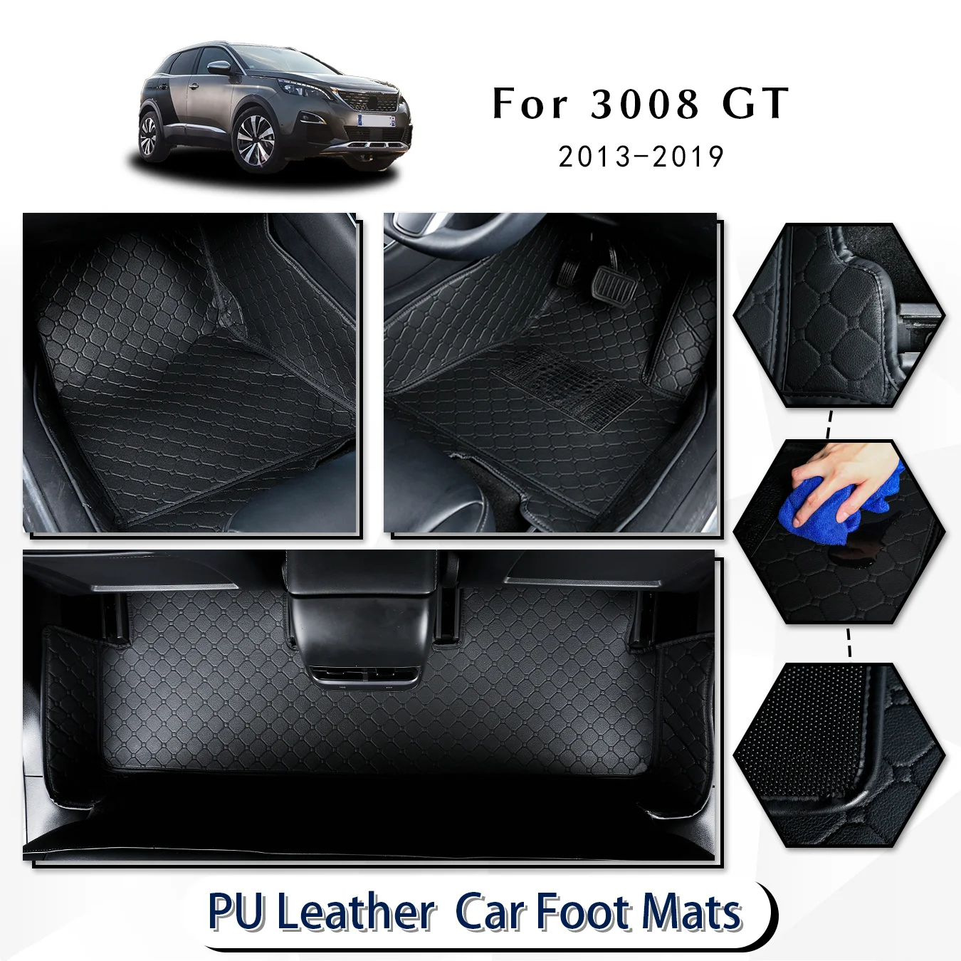 

For 3008GT For 2016-2022 Three Layer PU Leather Stereo Full Cover Anti-Slip Car Mat Luxury Car Interior Floor Mats Accessories