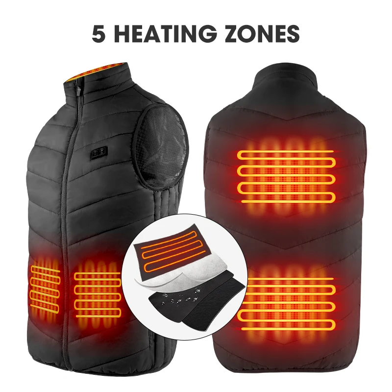 Men's Heated Vest USB Electric Heating Jacket Waterproof Windproof Lightweight Warm Puffer Body Warmer for Outdoor Winter