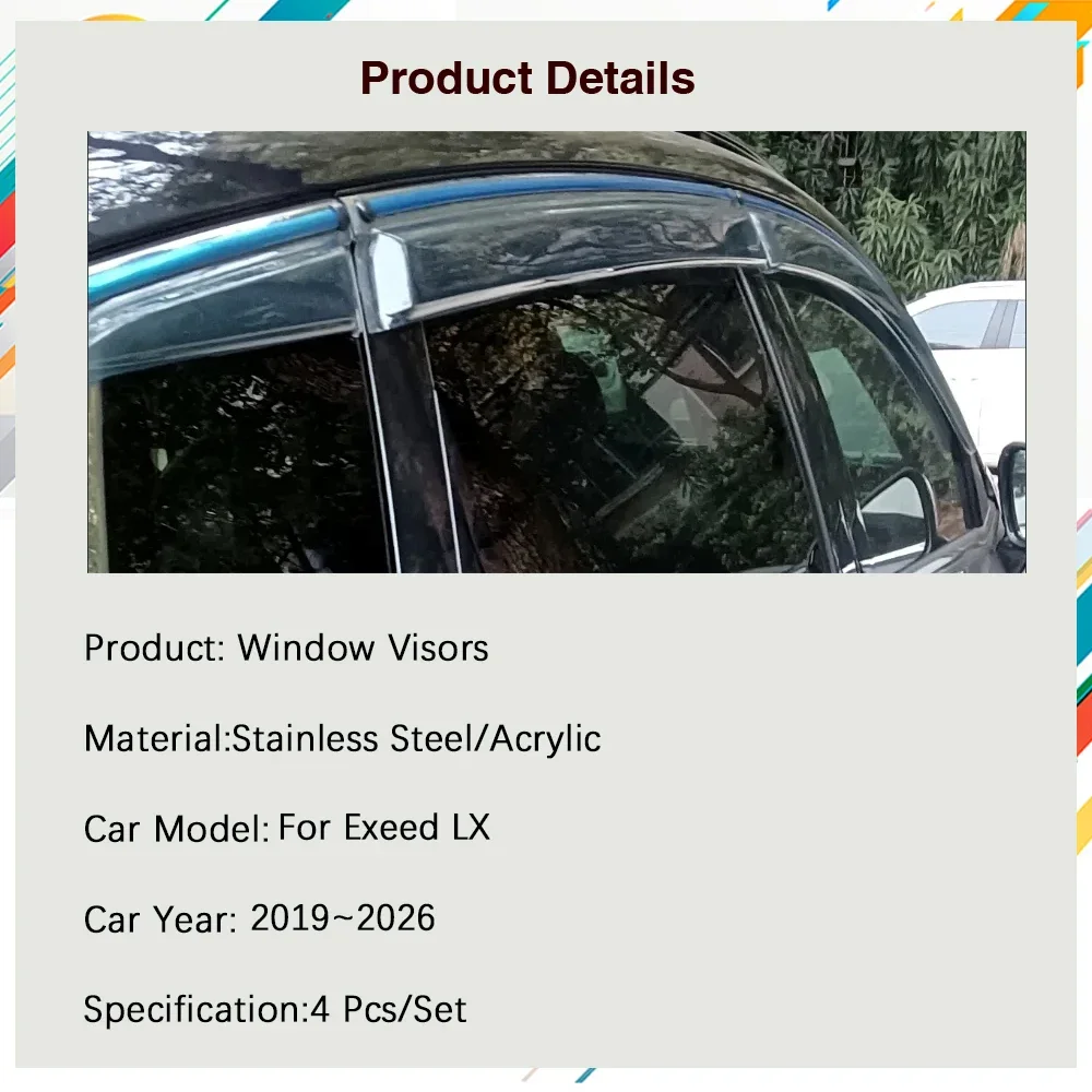 Car Rain Guards For Xtrim Exeed LX 2019 2020 2021 2022 2023 2024 2025 2026 Sun Rain Window Visor Weathershields Auto Accessories