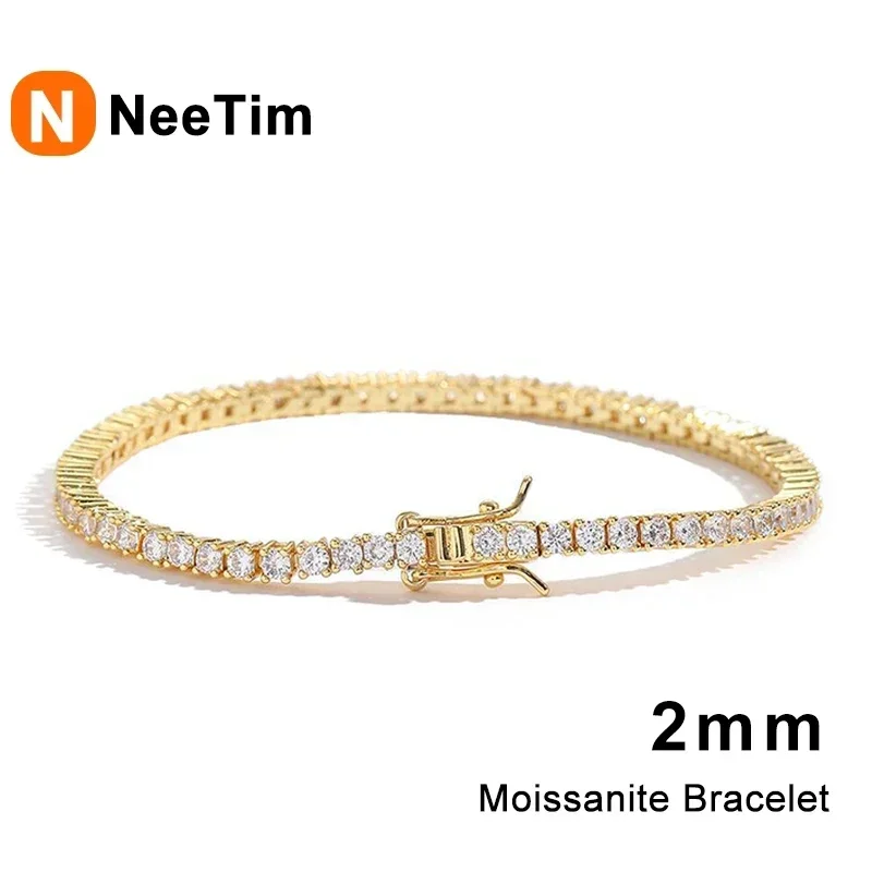 

NeeTim 2mm MoissaniteTennis Bracelet for Women 925 Sterling Silver with White Gold Plated Full Diamond Bracelets Jewelry Gift