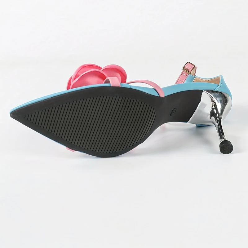 Sexy Mixed Color Heeled Sandals Women Fashion Satin Flower Buckle Strap Cover Heels Wedding Bridal Pumps Party Stripper Shoes