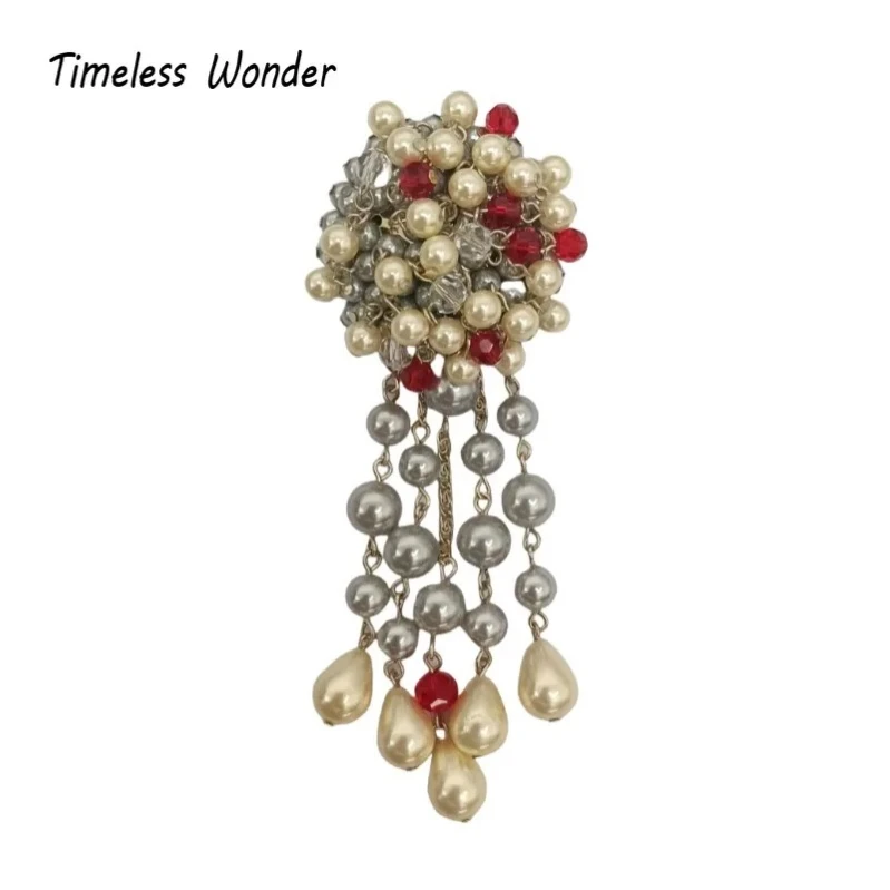 

Timeless Wonder Fancy Zircon Glass Beaded Tassel Brooch Pins for Women Designer Jewelry Runway Top Luxury Rare Gift 3523
