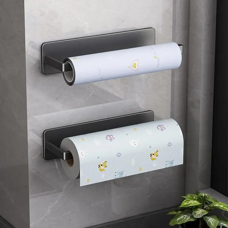 Kitchen Paper Towel Rack Adhesive Toilet Paper Holder Self-Adhesive Stand With Strong Load-Bearing Design Bathroom Accessories