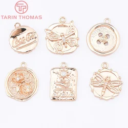 (9216) 4PCS 24K Gold Color Brass with Zircon Button Shaped Square Sun Pendants High Quality DIY Jewelry Making Findings