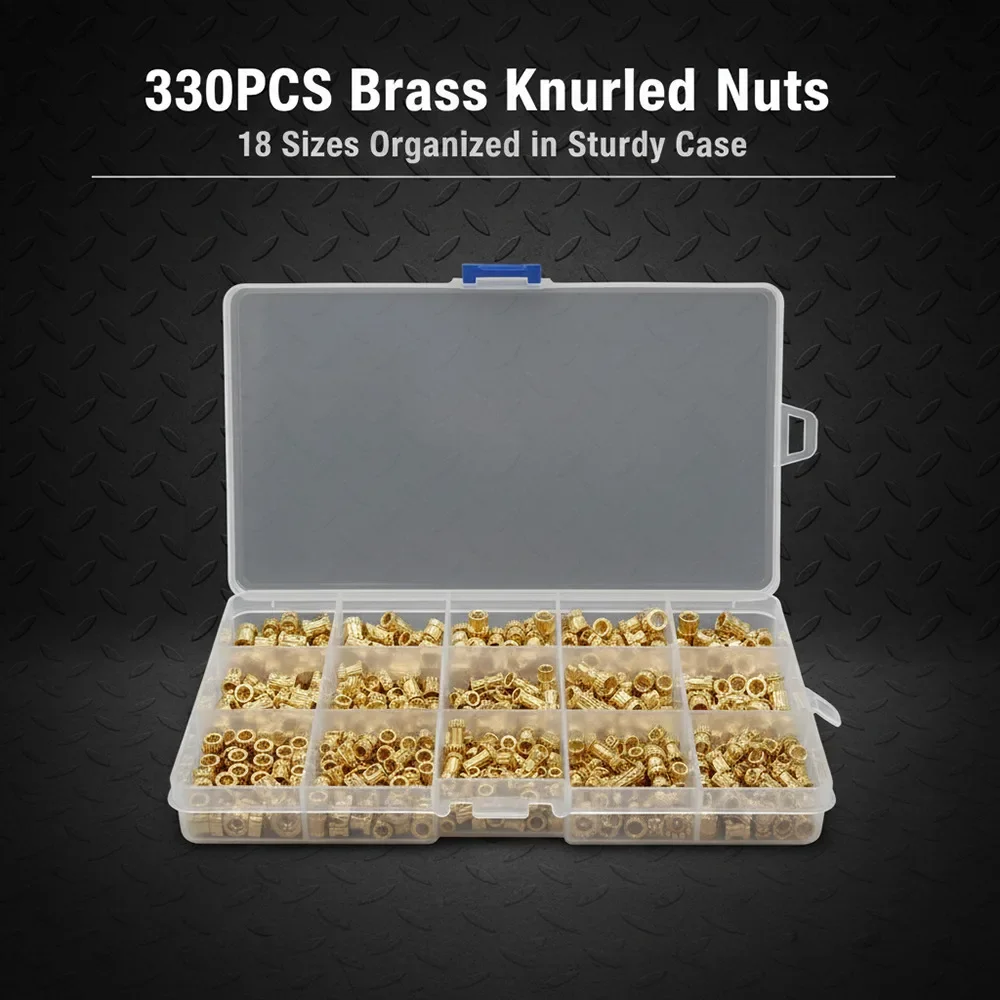 330pcs Brass Threaded Insert Nut Kit M2 M3 M4 M5 Hot Melt Insert Thread Knurled Embedment Nut For 3D Printer Fasteners