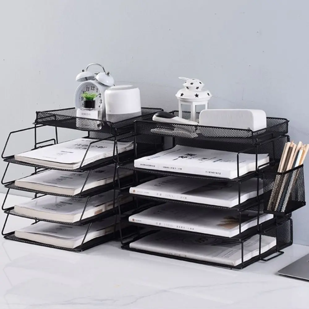 Easy To Assemble Single Layer File Storage Rack Stackable Space Saving Desktop Document Shelf Durable a4 Magazine Holder School