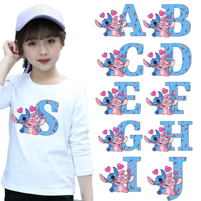 Stitch Disney Girls Iron on Patch Sticker Letter A-Z Customization Stitch Patches T-shirt Tops Clothing Cartoon Anime Cute Gifts