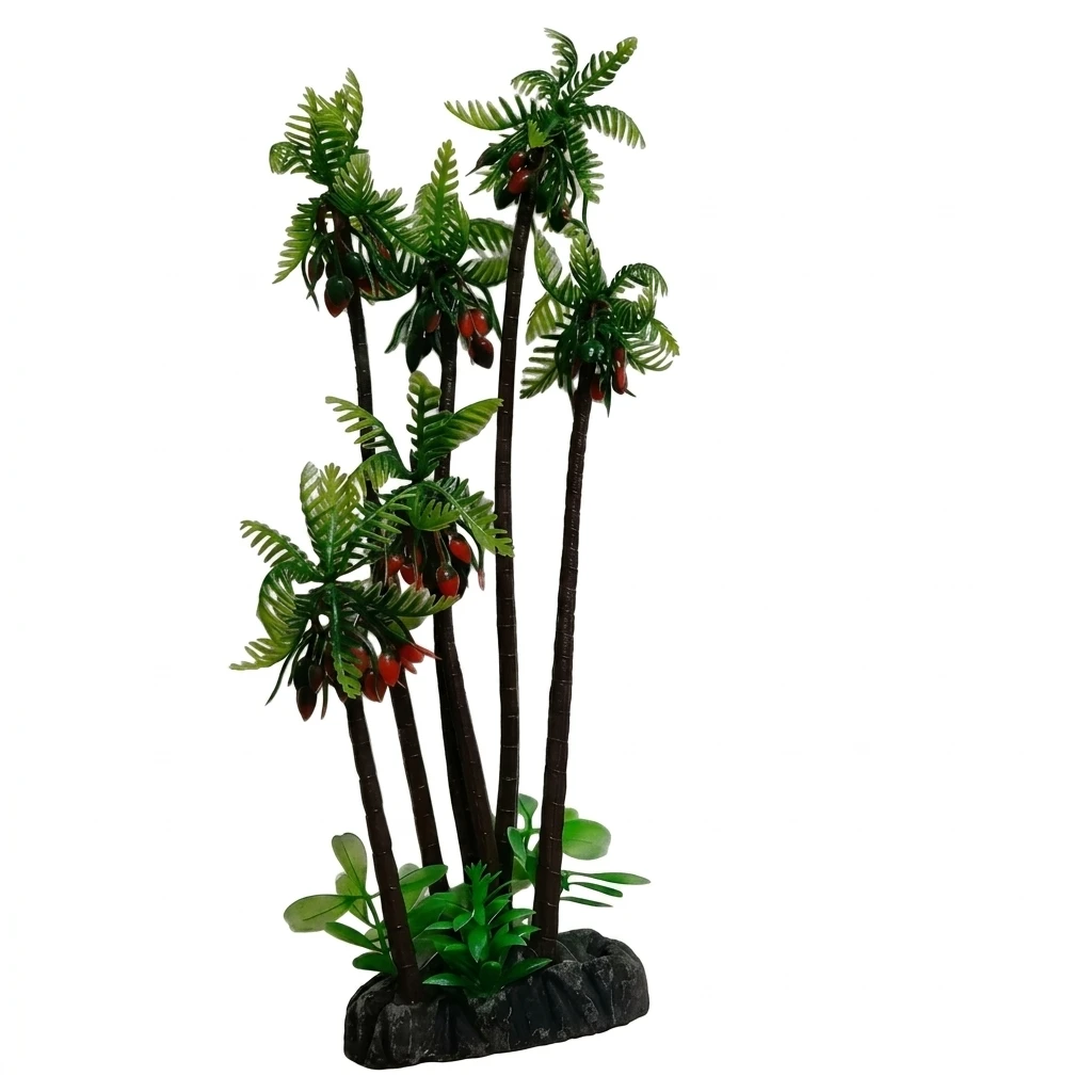 Aquarium Coconut Tree Ornament, Resin and Plastic Artificial Aquatic Plant Decor with Weighted Base, Large 27 cm Fish Tank