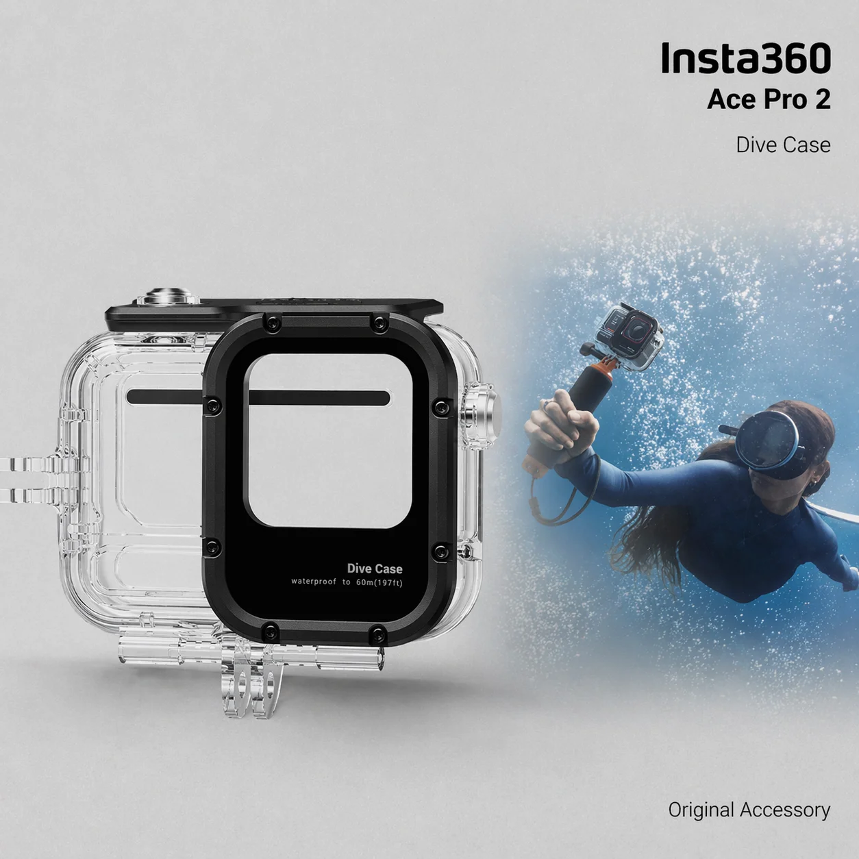 

Водонепроницаемый бокс Insta360 Ace Pro 2 для подводной съемки на глубине до 60 м, с защитой от скольжения, стеклянной линзой и креплением с двумя штырьками