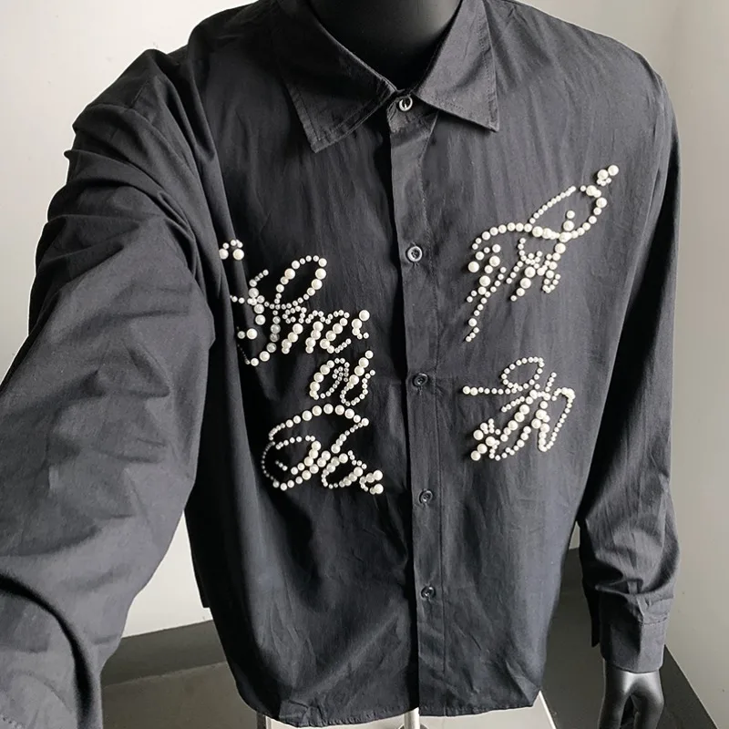 

Light Luxury Long Sleeved Shirt Men's 2025 Spring Retro Beading Casual Shirts Loose Social Streetwear Shirt Tops Men Clothing