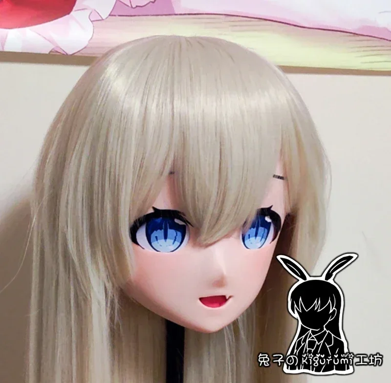 Mascarilla de cabeza completa personalizada hecha a mano, máscara Kigurumi con carcasa trasera, cómic, Crossdressing, silicona, Anime, Rubio, Cosplay, B44