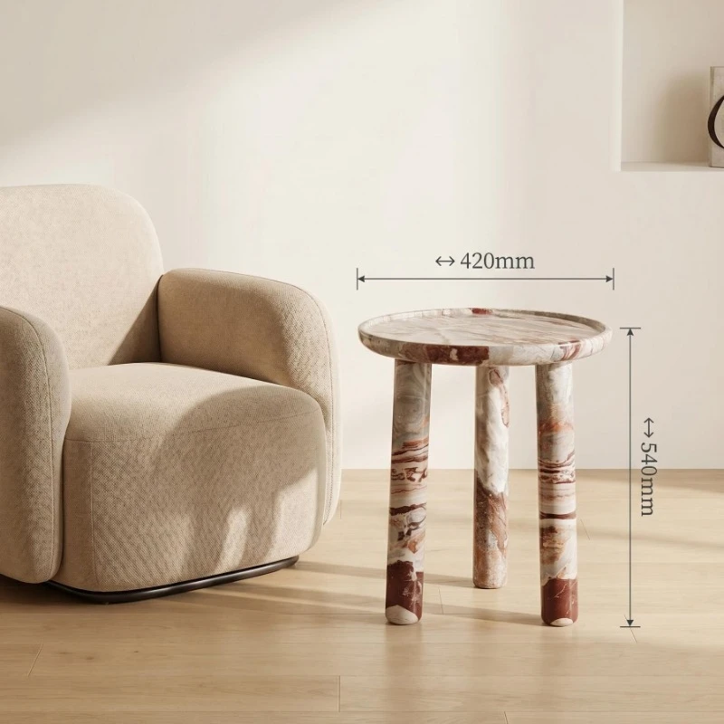 Simple style side table natural variegated marble three-leg art decoration