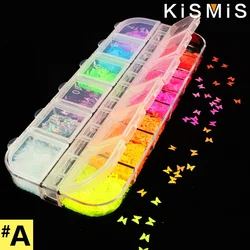 1 Box Fluorescence Butterfly Shape Nail Art Glitter Flakes 3D Colourful Sequins Polish Manicure Nail Decoration