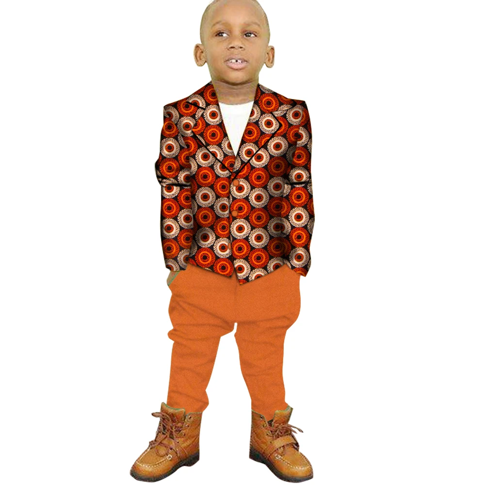 African Clothes for Children 2 Pieces Set Ankara Print Blazer and Pant Dashiki Boy Suit Fashion Kids African Clothing WYT208
