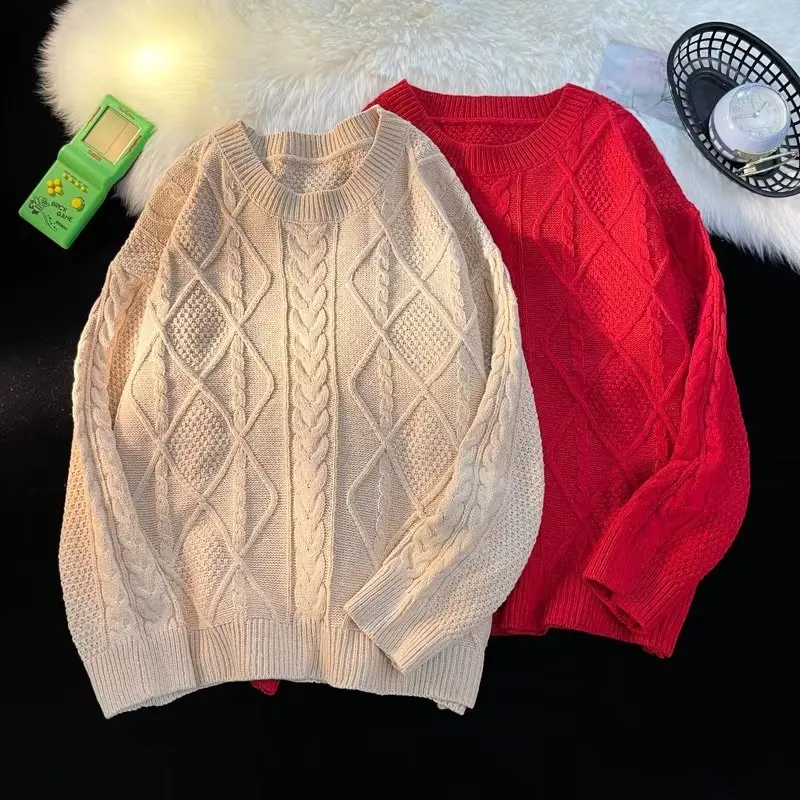 

Loose Fit Faionable Knitted Sweater Large Size 250 Pou round Ne Embroidered Korean Sle Autumn Winter Baseball Collar