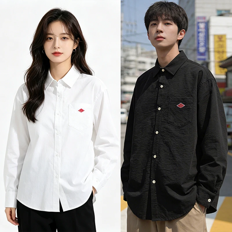 Korean Style Summer With Pocket Embroidery Button Down Tee high quality Men's Women Casual Long Sleeve Shirt Fashion couple Tops