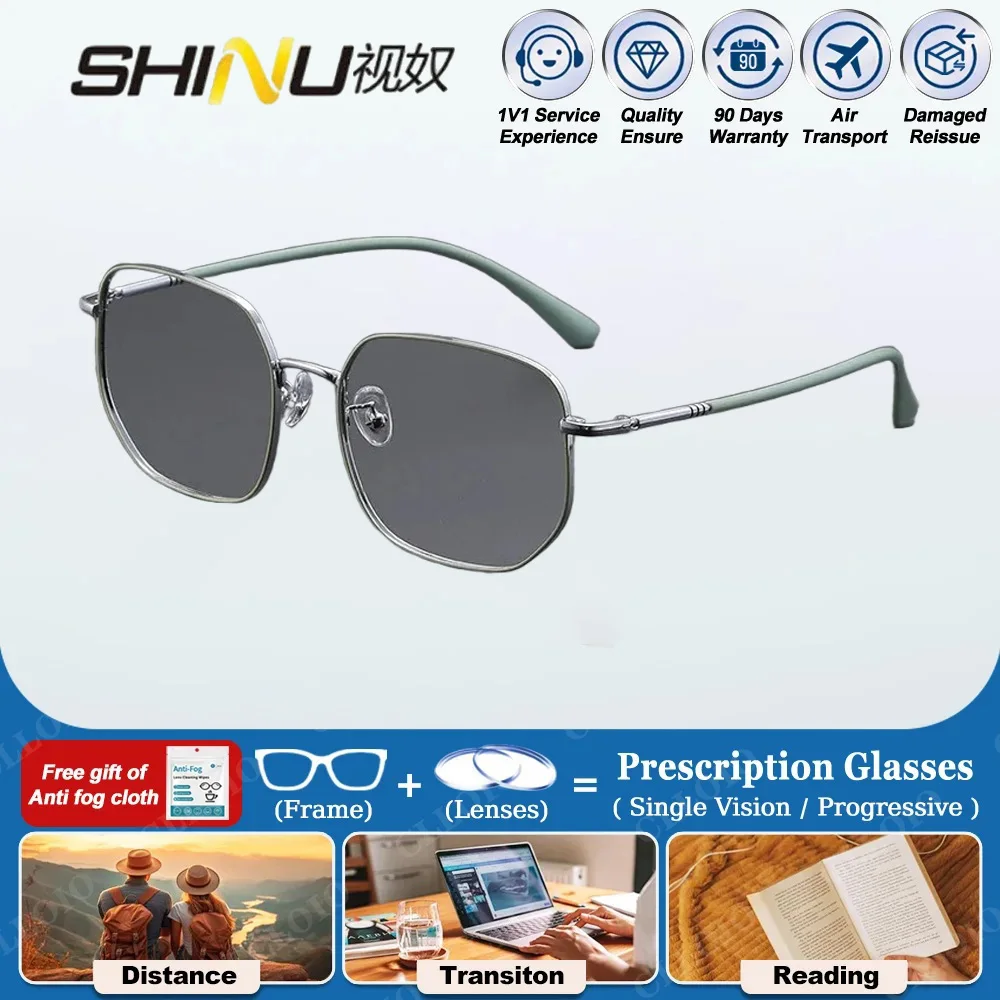 

Alloy Frame Prescription Glasses Progressive Multifocal Reading Glasses for Women Retro Polygonal Myopia Glasses Anti Blue Light