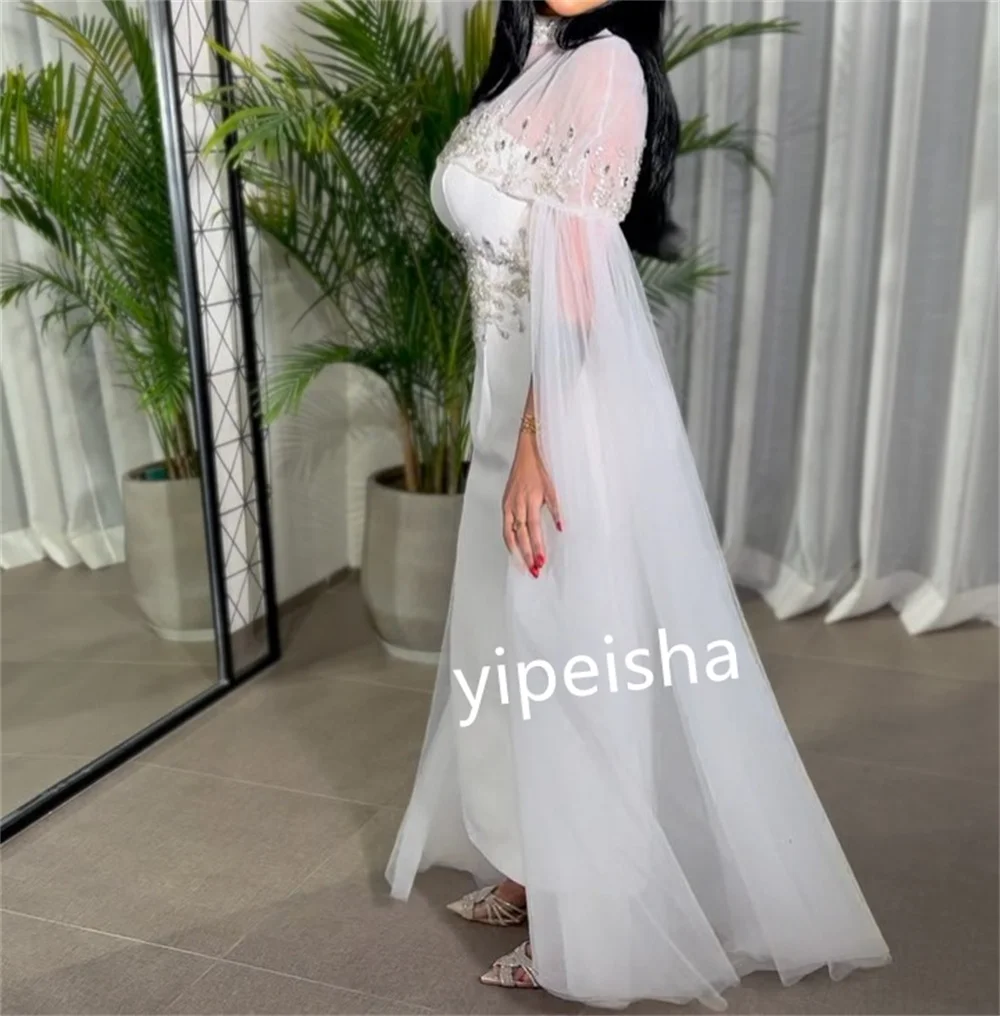 Jersey plisado lentejuelas cumpleaños vaina cuello alto vestido de ocasión a medida vestidos midi