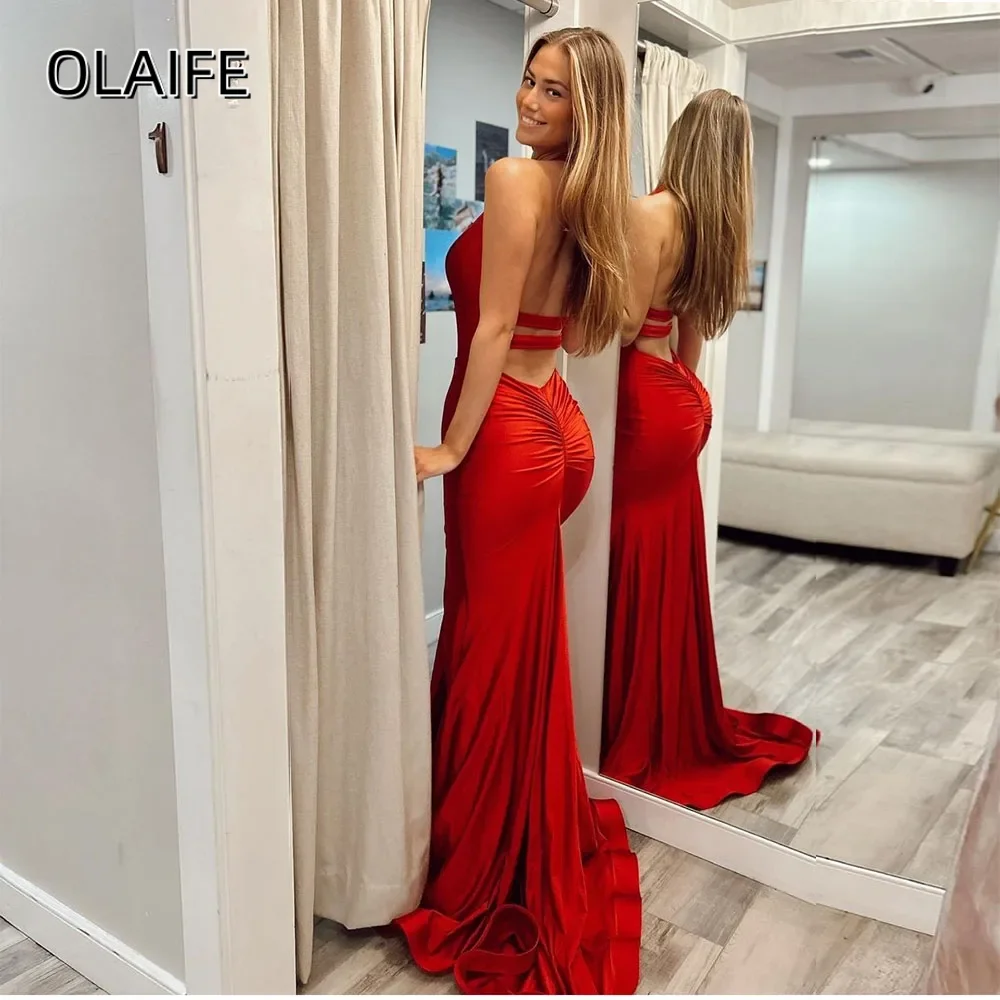 High Side Slit Sweep Train Mermaid Prom Dresses Halter Customized Sleeveless Long Party Sexy Dress فساتين للمناسبات الخاصة