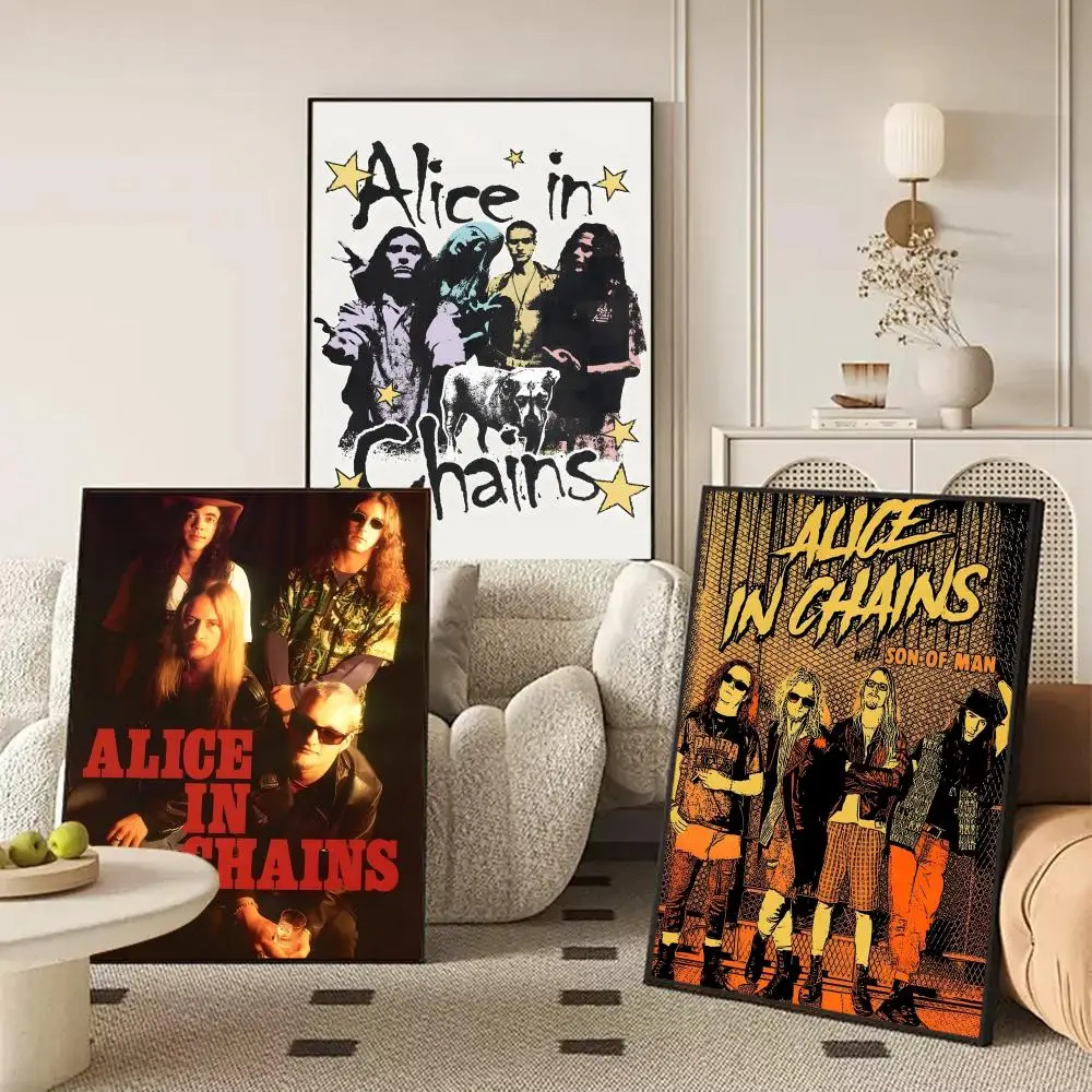 Band A-Alice in C-Chains Poster Waterproof Self-Stick Wall Art Stickers, Removable Wall Decor for Living Room and Bedroom