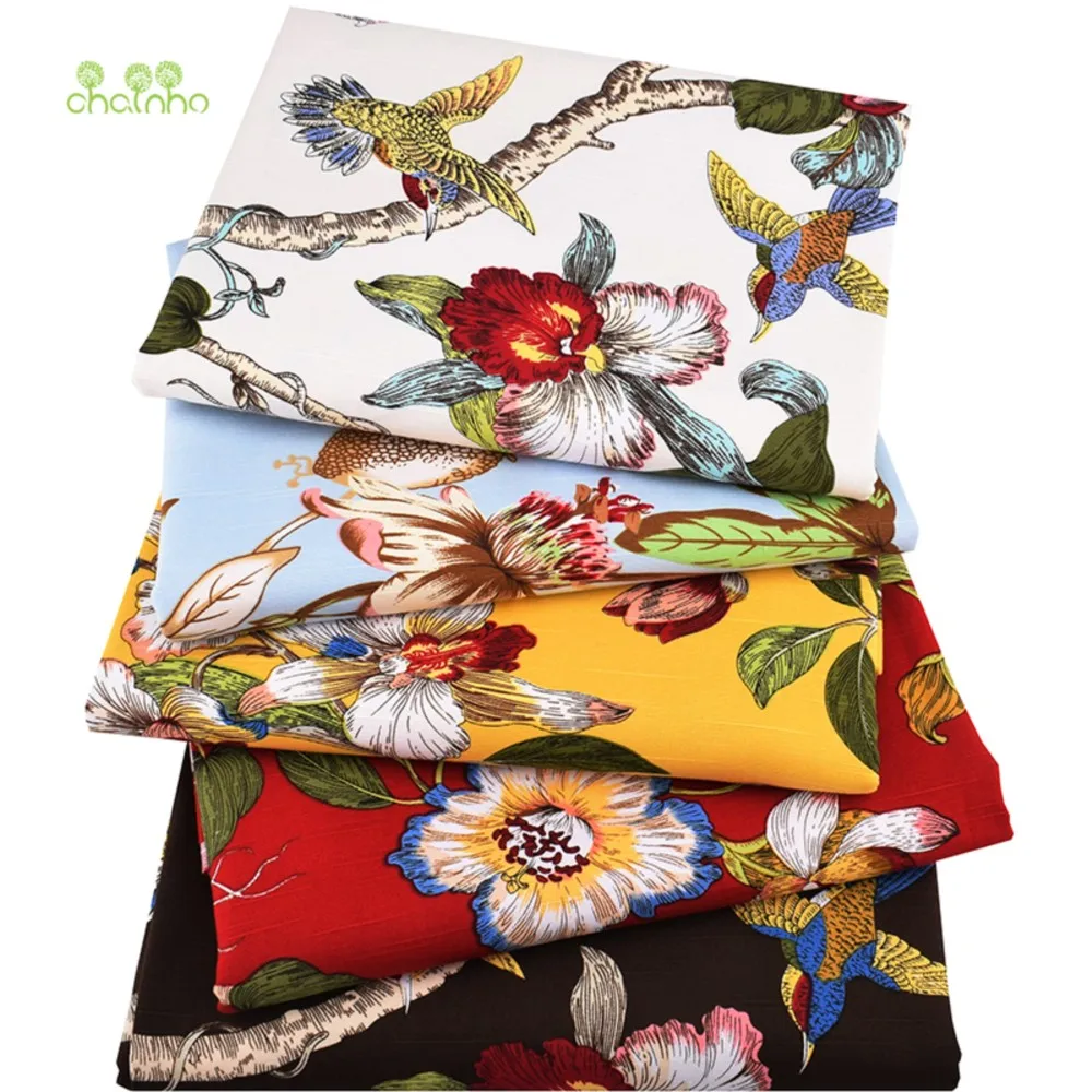 Chainho,Birds &Floral Patterns,Cotton Canvas Fabric,Handmade Sewing Fabric Clothes For Sofa Curtain Bag Home Decoration Material