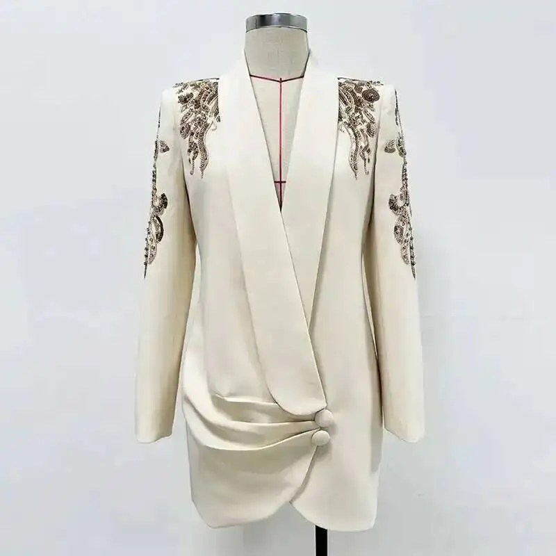 

Роскошное качество, осеннее вечернее короткое платье с блестками, женский пиджак с длинными рукавами и зубцами, пальто, вечерние платья для женщин