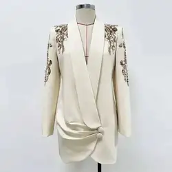 Luxury Quality Autumn Sequins Evening Short Dress Women Long Sleeve Notched Blazer Suit Coat Party Dresses Lady