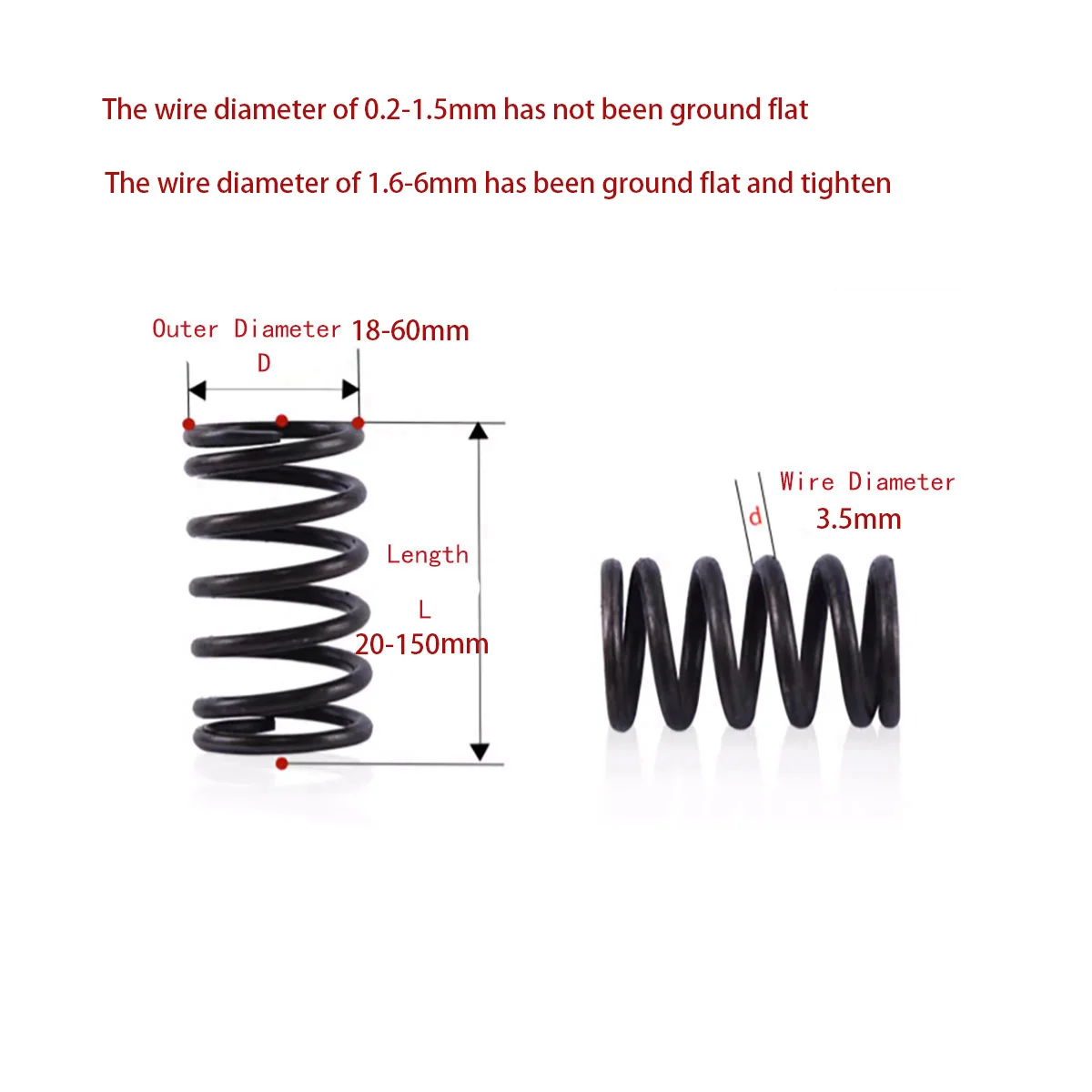 

Wire Dia 3.5 Outer Dia 18-60 Length 20-150 Manganese Steel Pressure Spring Compression spring High Elastic Blackening Spring