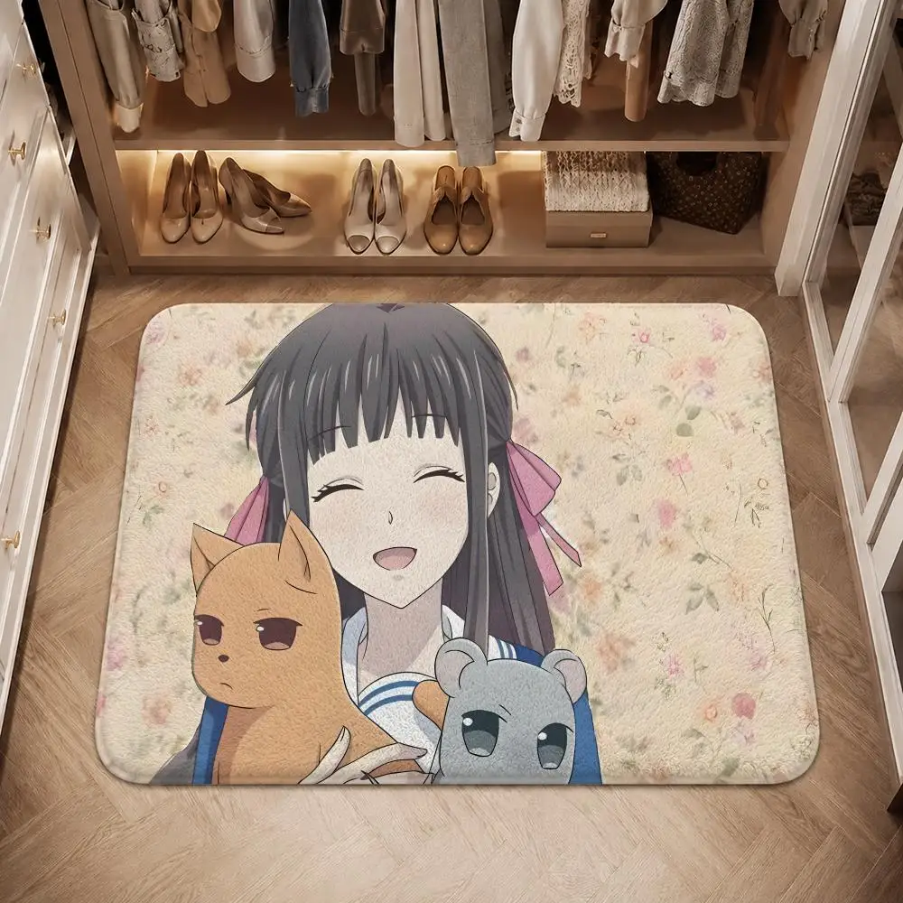 Anime Fruits B-Basket Floor Mat Flannel Non-Slip Washable Soft Absorbent Rug For Bathroom Kitchen Bedroom Home Decor