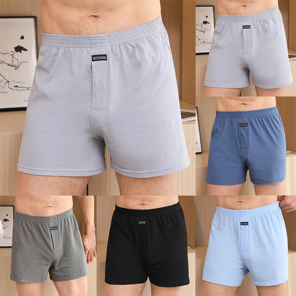 Men's Cotton Solid Color Shorts High-Waist Lingerie Breathable Underwear Casual Loose Briefs Panties Shorts Male Homewear