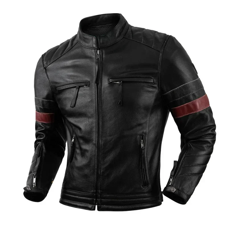 Protectors Motorcycle Jackets Cowhide Leather Jacket Men Natural Genuine Clothes Biker Clothing Motor Riding Coat S-2XL