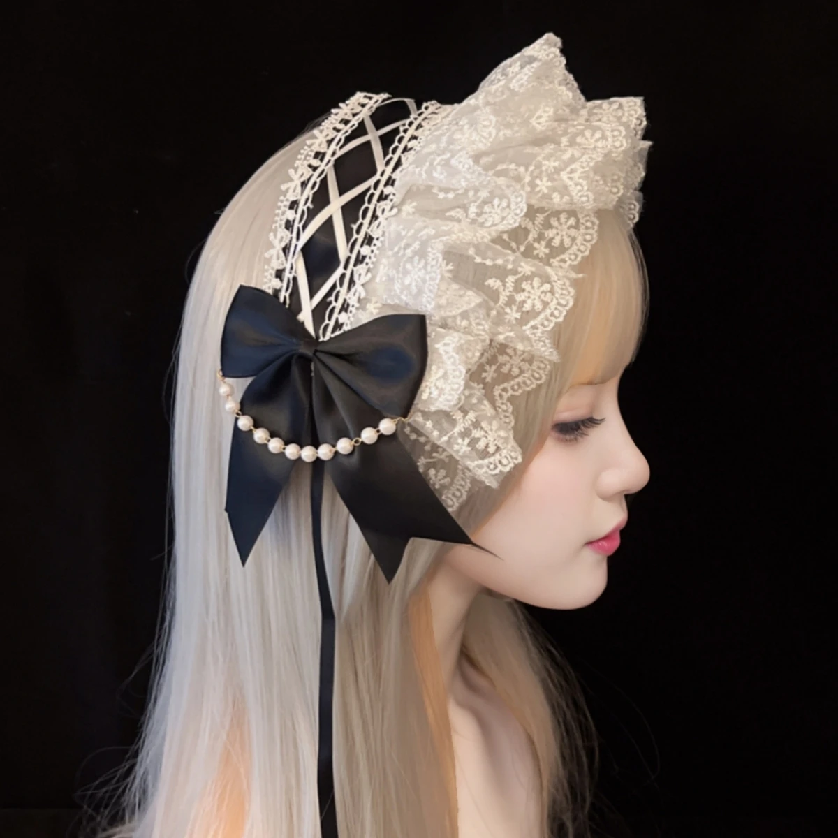 여성 소녀 달콤한 레이스 라인스톤 로리타 헤어밴드 헤드드레스 애니메이션 메이드 코스프레 헤어웨어 헤어피스 헤어 액세서리