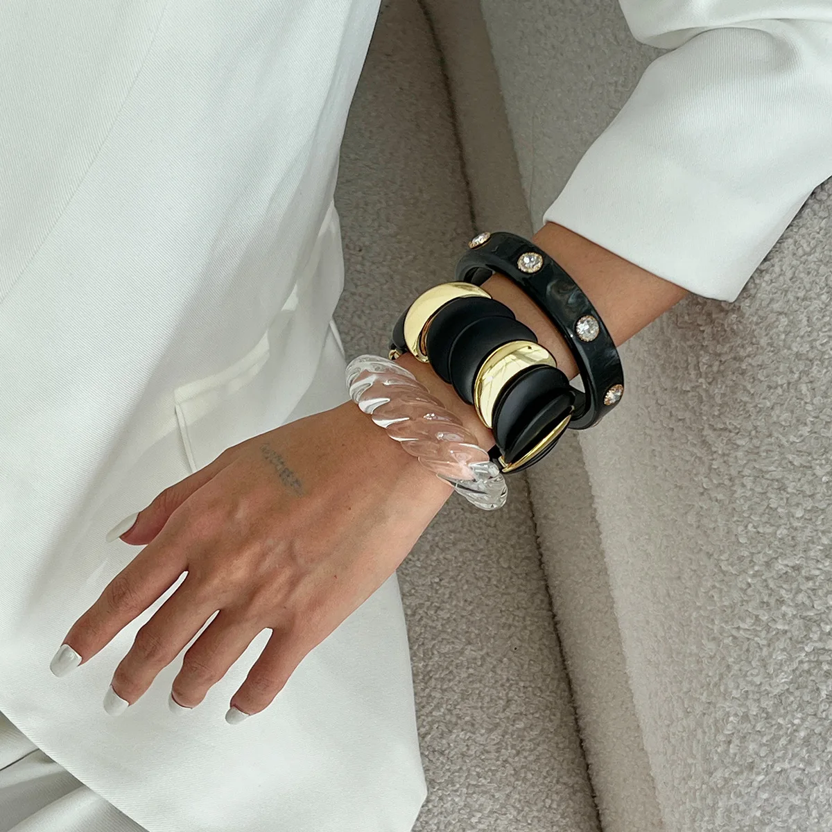 3 نمط مبالغ فيه عدم انتظام سميكة الاكريليك أساور الشرير ريترو بوهو الربط مطاطا حبل الراتنج أساور مجوهرات للنساء