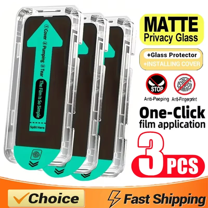 3er-Set Oleophobe Matte Blickschutzfolie für iPhone 16 17 18 15 12 13 11 14 Pro Max Air X 16e Staubfrei Einfache Installation Glas