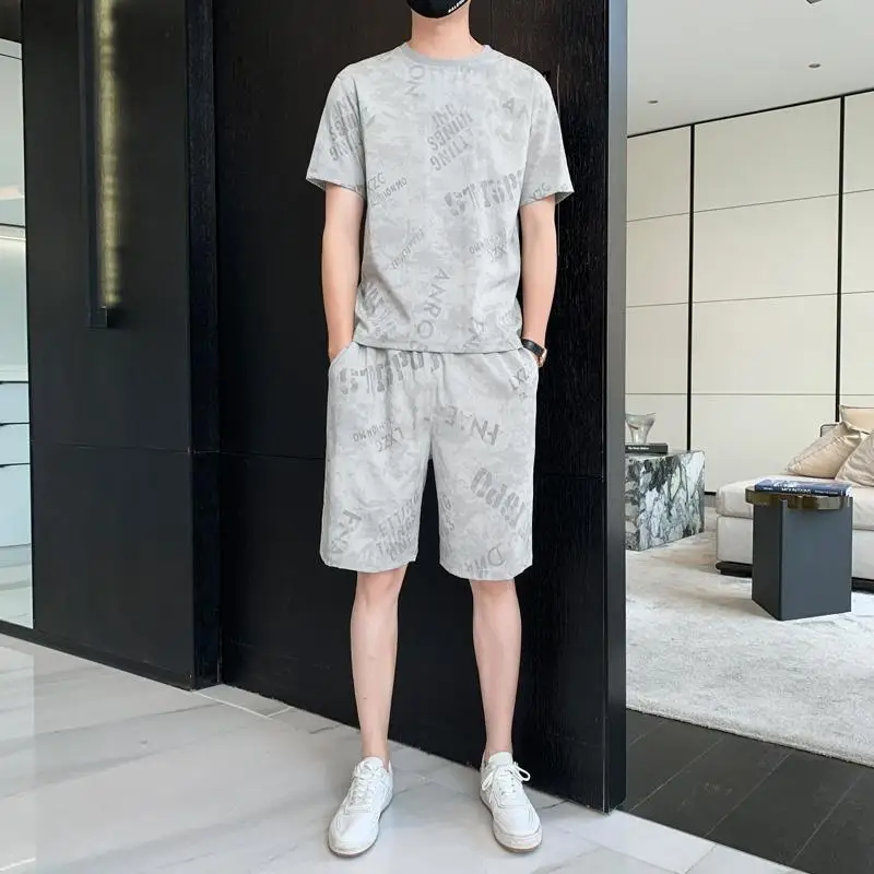 Male T Shirt Pants Sets Jogging Sports Suits Cheap Basic Tracksuit Print Smooth Top 5xl Regular Fit Graphic S Xl Clothes for Men