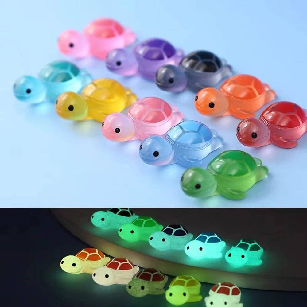 20PCS Luminous Mini SeaTurtle Glow Ornament In The Dark Tiny Turtle Figurines For Garden Miniature Moss Landscape Decoration