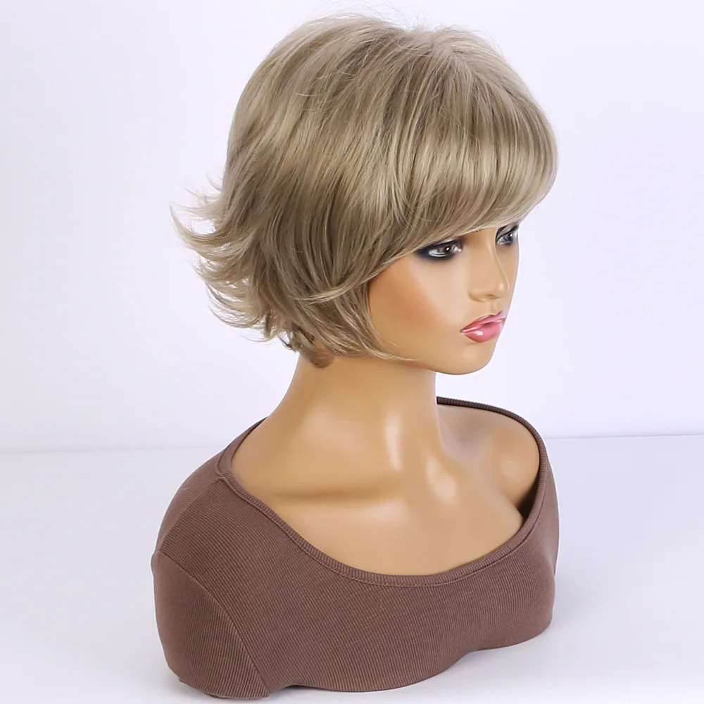 Dames Mode Korte Synthetische Pruiken Pixie Cut Blone Haar Kostuum Feest Pruiken Voor Vrouw Pluizige Realitische Krullend Pruik