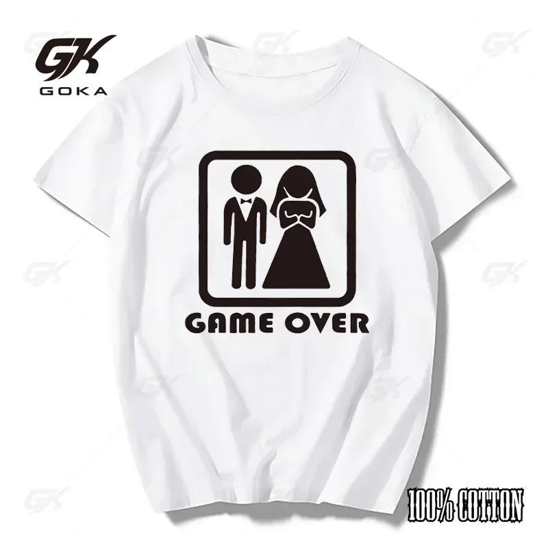 Game Over Bride Groom Bachelor Party Cotton T Shirt Funny Short Sleeve Mens Clothing Tops Vintage Unisex Tees Hip Hop T Shirts