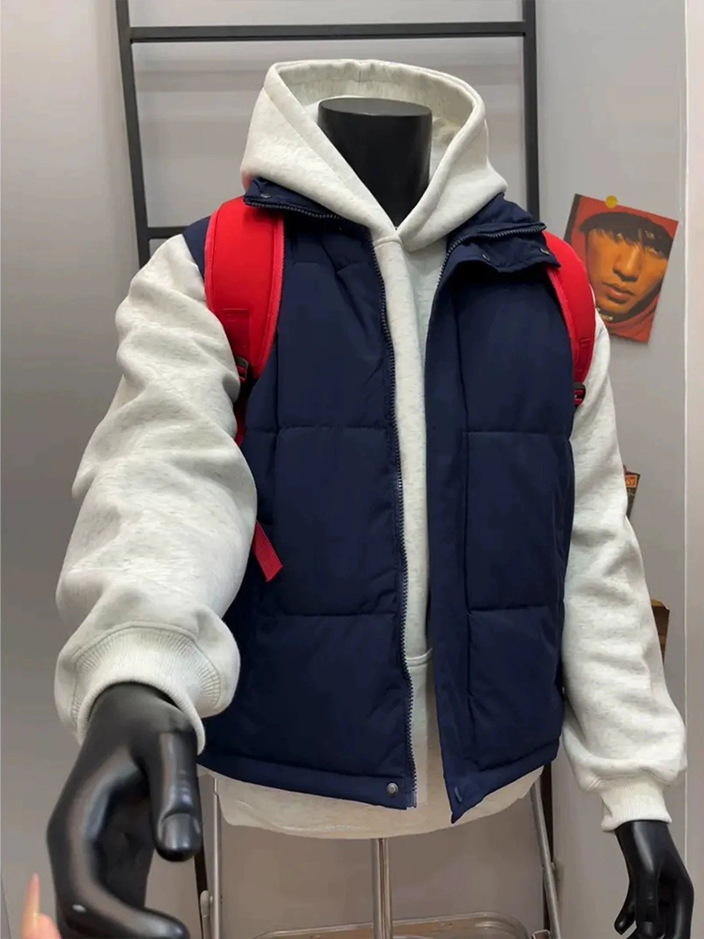 American Style down Vest Men's Outerwear Autumn Winter Trendy Brand Sleeveless Stand Collar Sports Cotton Jacket